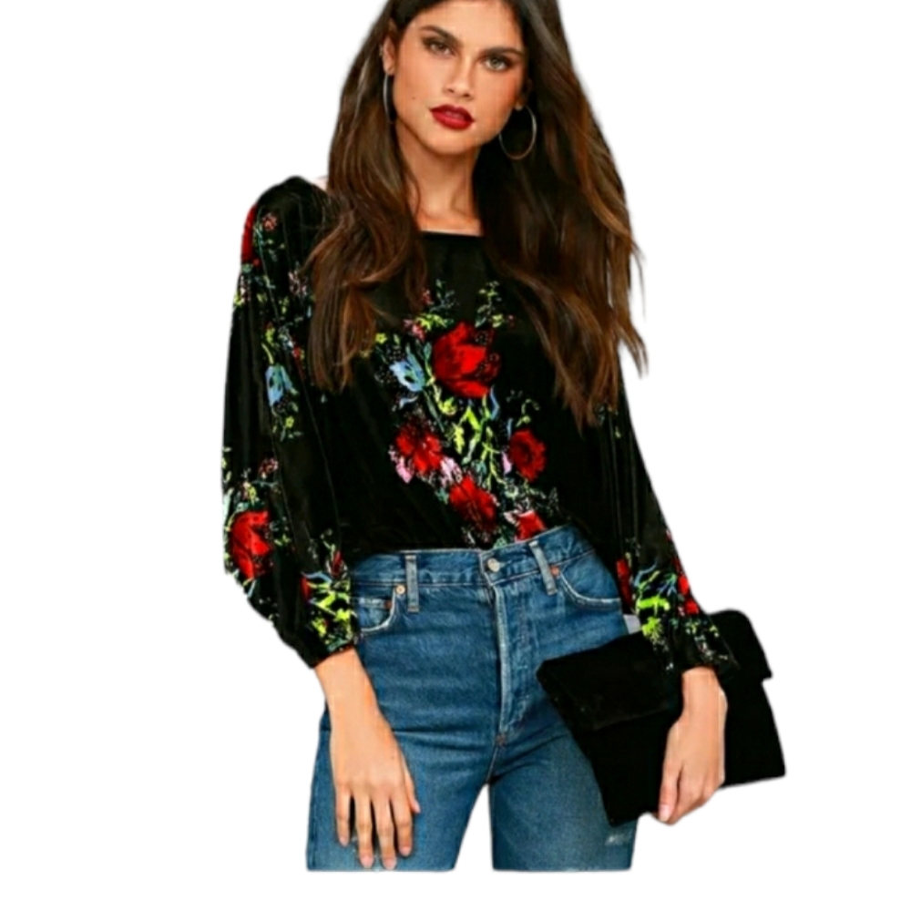 Free people floral velvet bodysuit size xs